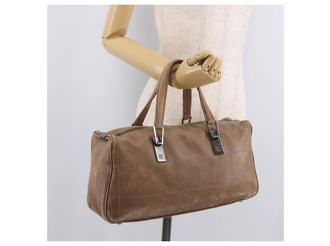 Bolsa CHANEL Choco Bar em pele de cordeiro marrom com CC prateado Autêntica 183856 Prata - vista 24