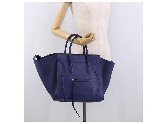 Céline Borsa CELINE Luggage Phantom in pelle blu argento autentica ep14638A - vista 22