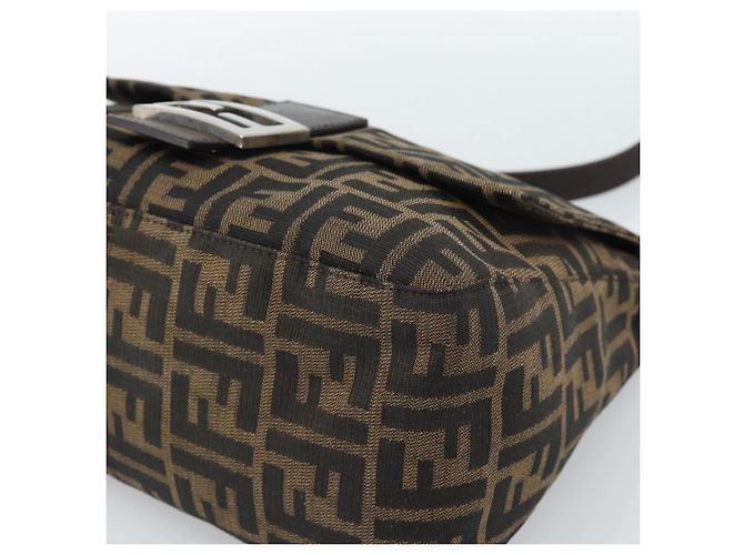 FENDI Zucca Canvas Mamma Baguette Shoulder Bag Black Brown Auth 183009M Marrone Nero - vista 14