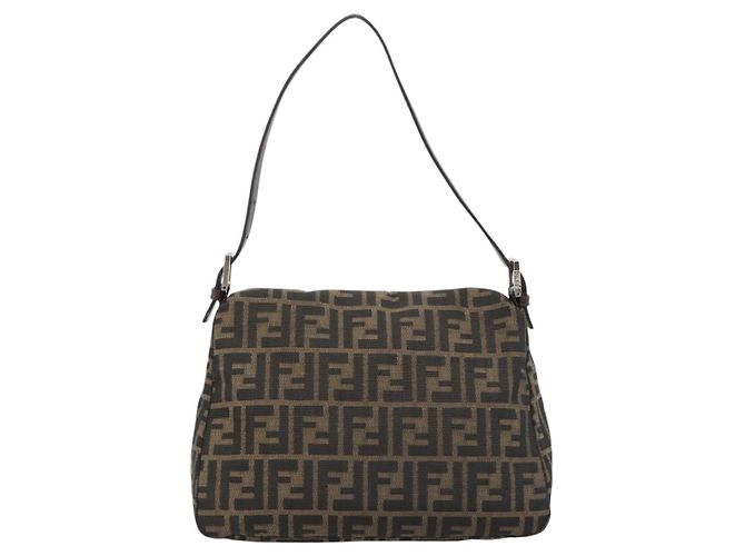 FENDI Zucca Canvas Mamma Baguette Shoulder Bag Black Brown Auth 183009M Marrone Nero - vista 2
