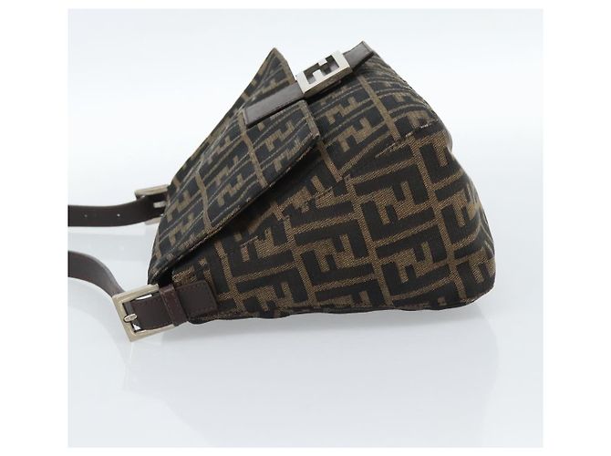 FENDI Zucca Canvas Mamma Baguette Shoulder Bag Black Brown Auth 183009M Marrone Nero - vista 3