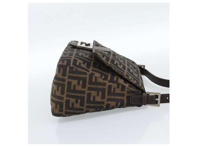 FENDI Zucca Canvas Mamma Baguette Shoulder Bag Black Brown Auth 183009M Marrone Nero - vista 4