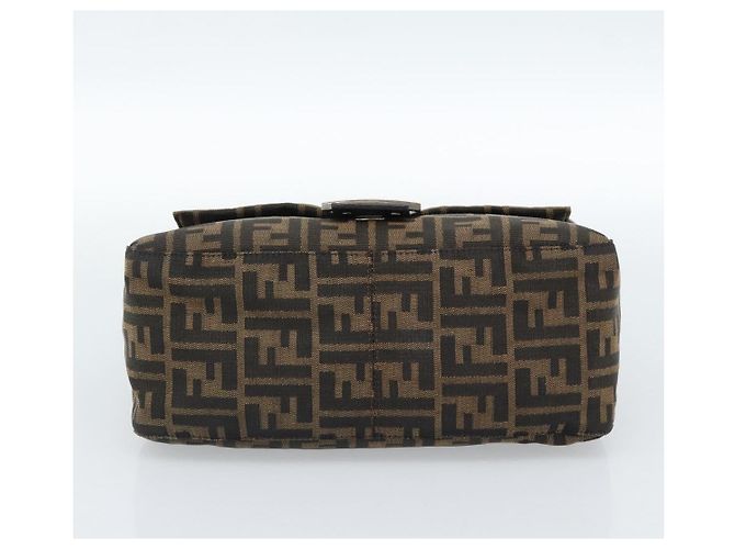 FENDI Zucca Canvas Mamma Baguette Shoulder Bag Black Brown Auth 183009M Marrone Nero - vista 5