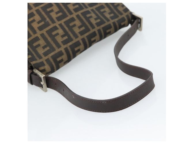 FENDI Zucca Canvas Mamma Baguette Shoulder Bag Black Brown Auth 183009M Marrone Nero - vista 7