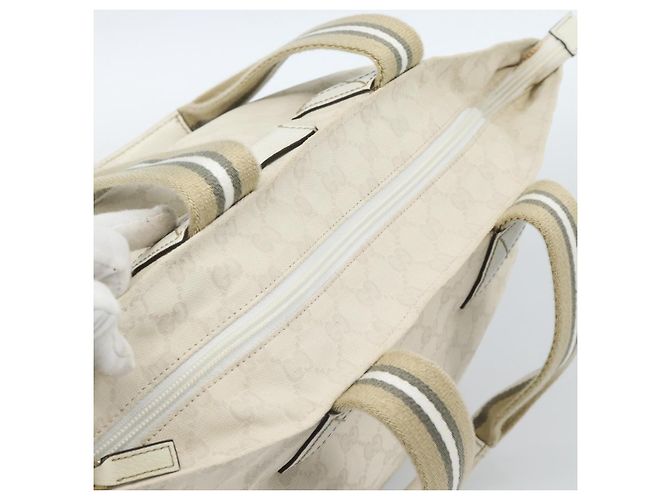 Borsa GUCCI GG Canvas Sherry Line White Gold 131230 Auth 183994 Bianco D'oro - vista 6