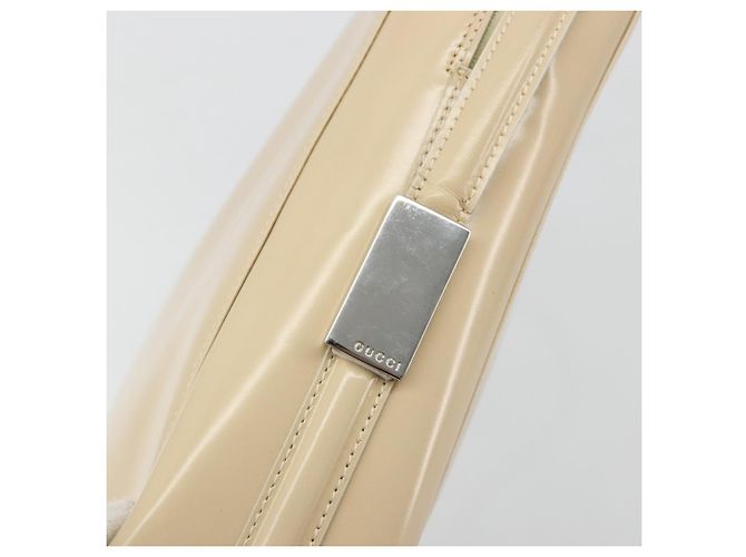 GUCCI Schultertasche Lackleder Beige Silber Auth 182087 - Ansicht 10