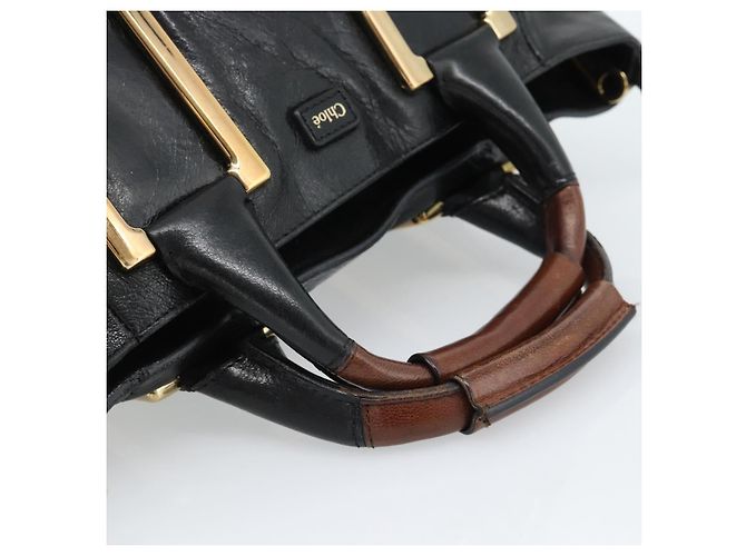 Chloé Borsa Chloe Etel in pelle nera e oro Auth 183634 Nero D'oro - vista 7