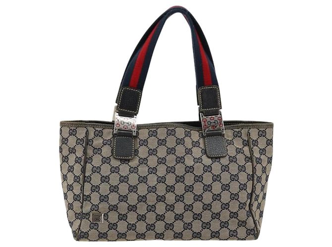 Borsa GUCCI GG Canvas Sherry Line Navy Silver 145810 Auth 183200 Argento Blu navy - vista 13