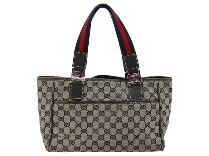 Borsa GUCCI GG Canvas Sherry Line Navy Silver 145810 Auth 183200 Argento Blu navy - vista 2