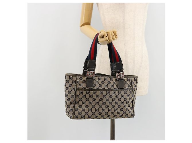 Borsa GUCCI GG Canvas Sherry Line Navy Silver 145810 Auth 183200 Argento Blu navy - vista 23