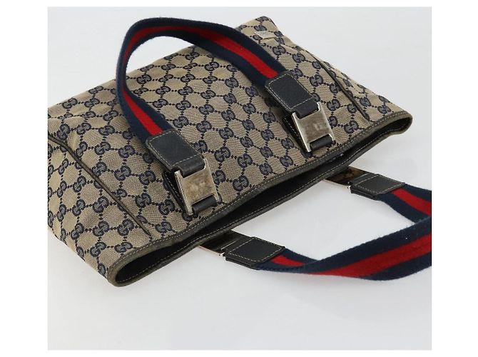 Borsa GUCCI GG Canvas Sherry Line Navy Silver 145810 Auth 183200 Argento Blu navy - vista 6