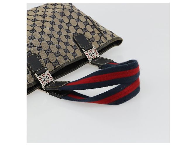 Borsa GUCCI GG Canvas Sherry Line Navy Silver 145810 Auth 183200 Argento Blu navy - vista 7
