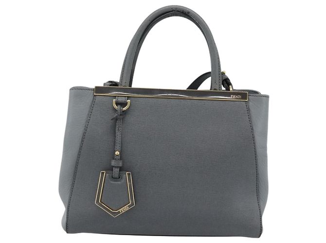 Bolsa FENDI To joule de couro 2way Cinza Ouro Auth 183996 Marrom Dourado - vista 13