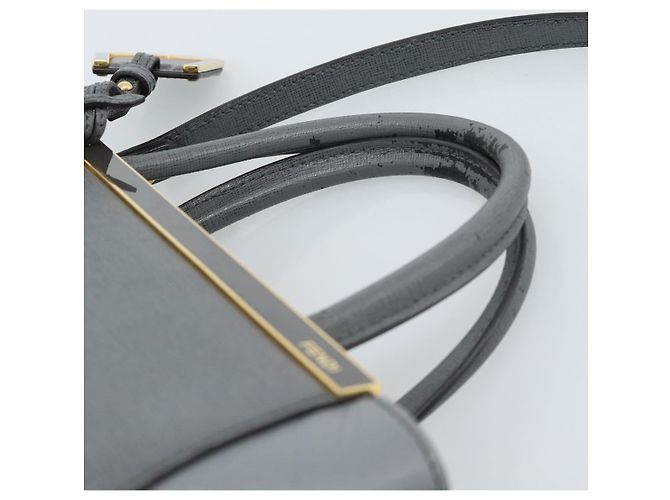 Bolsa FENDI To joule de couro 2way Cinza Ouro Auth 183996 Marrom Dourado - vista 14