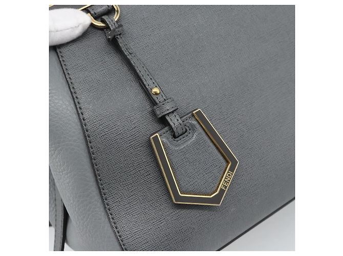 Bolsa FENDI To joule de couro 2way Cinza Ouro Auth 183996 Marrom Dourado - vista 20