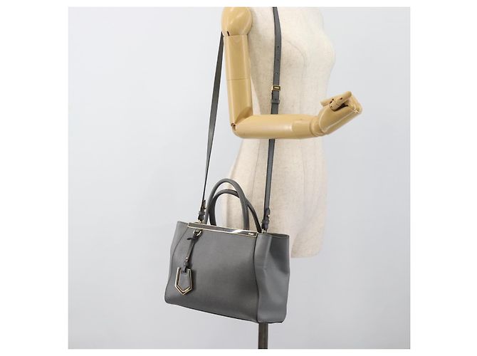 Bolsa FENDI To joule de couro 2way Cinza Ouro Auth 183996 Marrom Dourado - vista 27