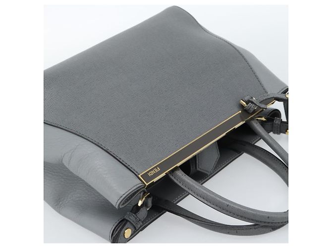 Bolsa FENDI To joule de couro 2way Cinza Ouro Auth 183996 Marrom Dourado - vista 6