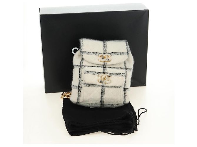 CHANEL Matelasse Chain Backpack Lana Tweed Avorio Oro CC Auth 181919SM D'oro Crudo - vista 12