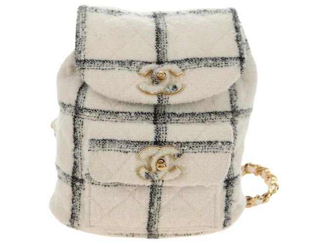CHANEL Matelasse Chain Backpack Lana Tweed Avorio Oro CC Auth 181919SM D'oro Crudo - vista 13