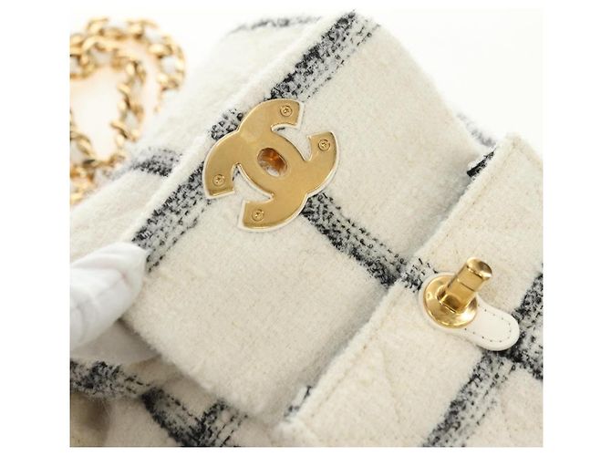 CHANEL Matelasse Chain Backpack Lana Tweed Avorio Oro CC Auth 181919SM D'oro Crudo - vista 21