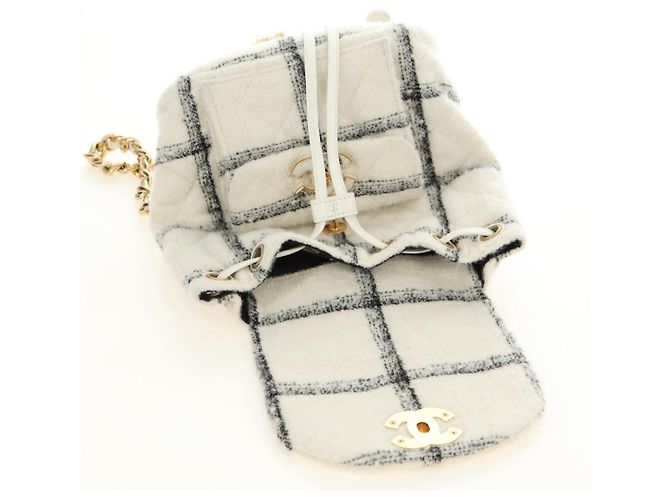 CHANEL Matelasse Chain Backpack Lana Tweed Avorio Oro CC Auth 181919SM D'oro Crudo - vista 23