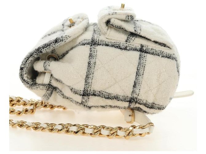 CHANEL Matelasse Chain Backpack Lana Tweed Avorio Oro CC Auth 181919SM D'oro Crudo - vista 3