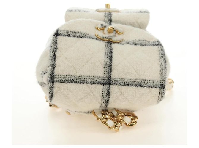 CHANEL Matelasse Chain Backpack Lana Tweed Avorio Oro CC Auth 181919SM D'oro Crudo - vista 6