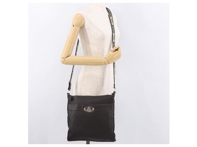 Borsa a Spalla FENDI Celeria in Pelle Nera Argento Auth 183899A Nero - vista 23