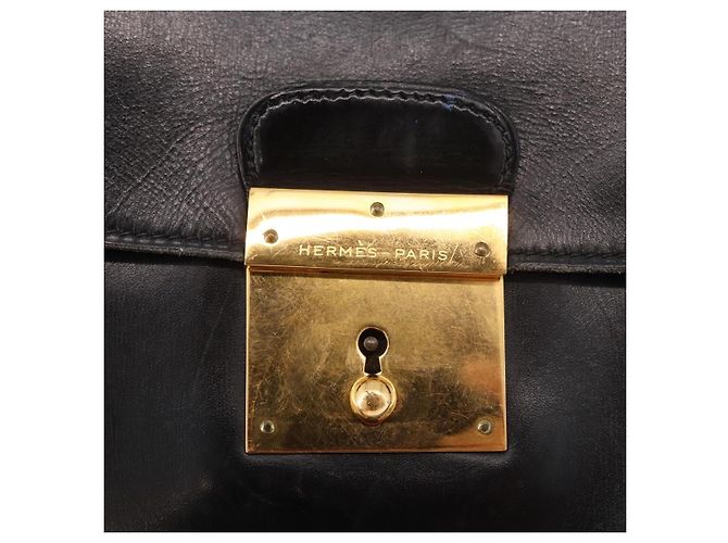 Hermès Borsa Business HERMES Kirius in pelle nera e oro Auth 183240 Nero D'oro - vista 18