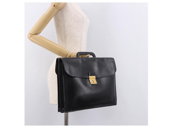 Hermès Borsa Business HERMES Kirius in pelle nera e oro Auth 183240 Nero D'oro - vista 25
