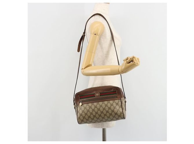 Borsa GUCCI GG Supreme Web Sherry Line PVC Beige 001 56 6472 4021 Auth 183301 - vista 24