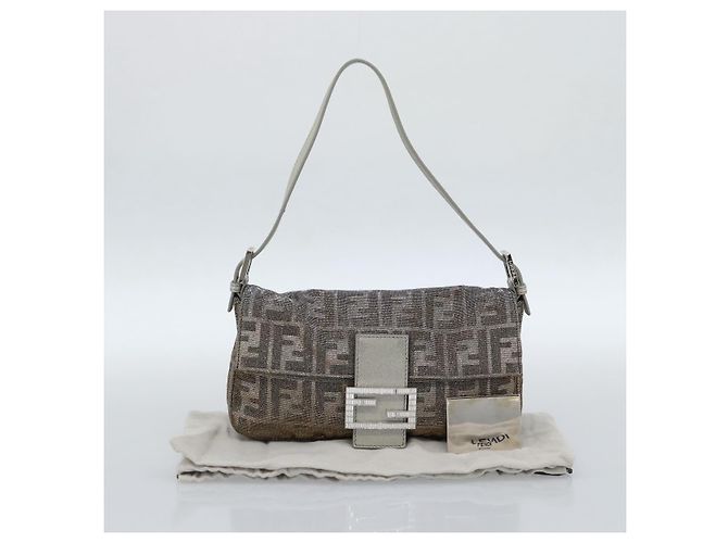 FENDI Zucca Canvas Rhinestone Mamma Baguette Shoulder Bag Silver Auth yk20474SM Argento - vista 12