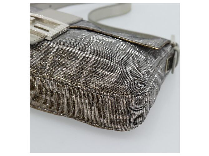 FENDI Zucca Canvas Rhinestone Mamma Baguette Shoulder Bag Silver Auth yk20474SM Argento - vista 14