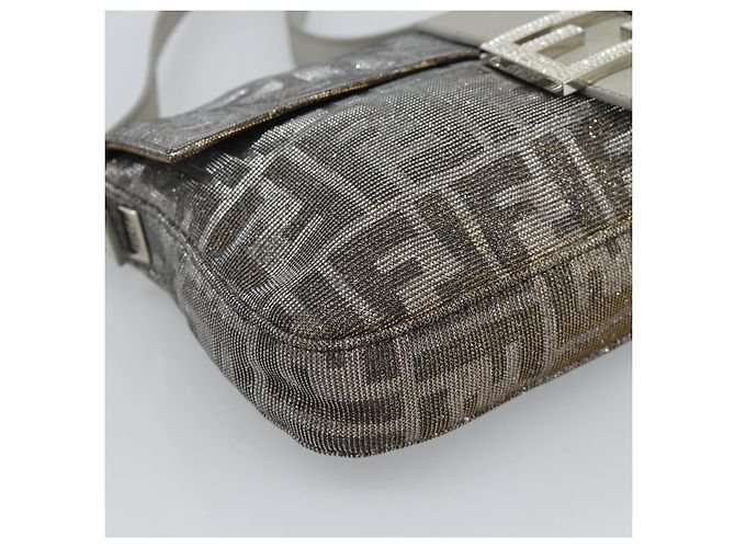FENDI Zucca Canvas Rhinestone Mamma Baguette Shoulder Bag Silver Auth yk20474SM Argento - vista 15
