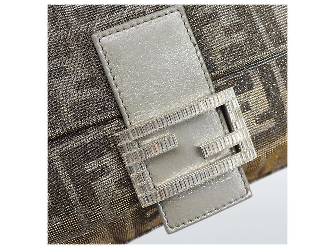 FENDI Zucca Canvas Rhinestone Mamma Baguette Shoulder Bag Silver Auth yk20474SM Argento - vista 18