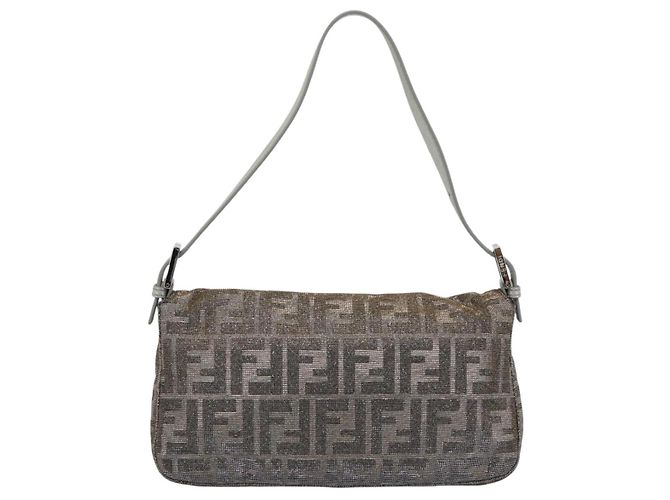 FENDI Zucca Canvas Rhinestone Mamma Baguette Shoulder Bag Silver Auth yk20474SM Argento - vista 2