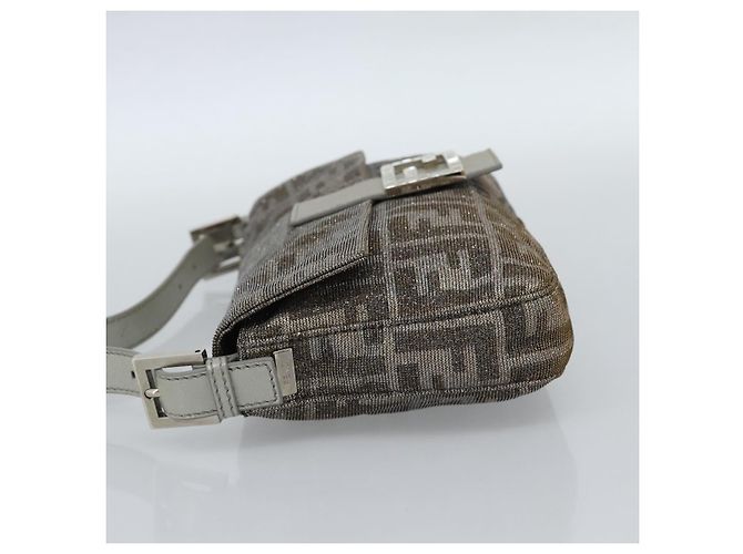 FENDI Zucca Canvas Rhinestone Mamma Baguette Shoulder Bag Silver Auth yk20474SM Argento - vista 3