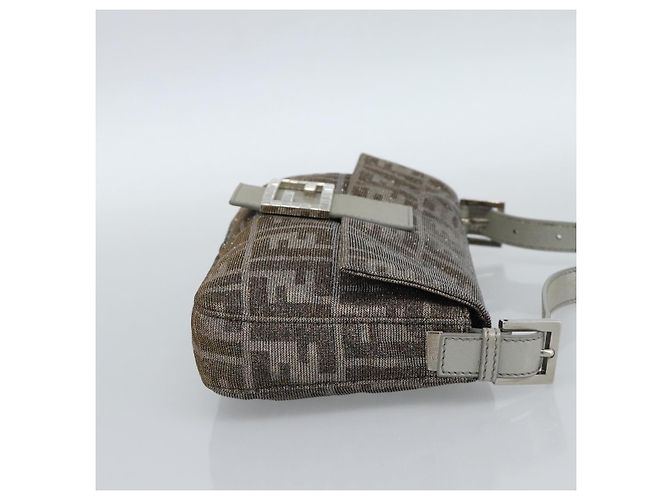 FENDI Zucca Canvas Rhinestone Mamma Baguette Shoulder Bag Silver Auth yk20474SM Argento - vista 4