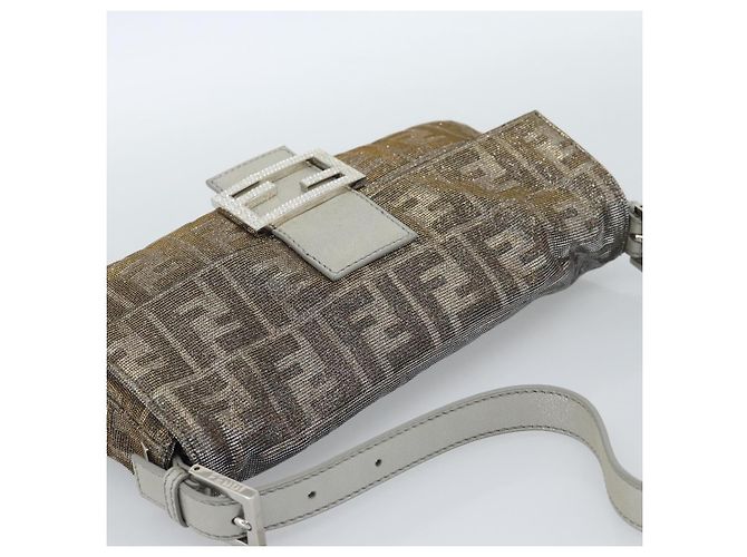 FENDI Zucca Canvas Rhinestone Mamma Baguette Shoulder Bag Silver Auth yk20474SM Argento - vista 6