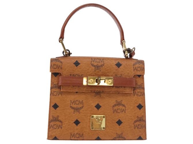 Borsa MCM Vicetos Logogramma PVC Pelle 2way Marrone Oro Auth 184176A D'oro - vista 13