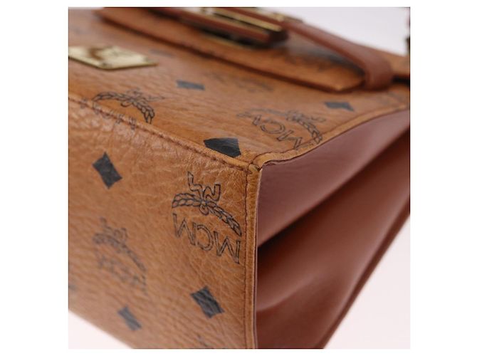Borsa MCM Vicetos Logogramma PVC Pelle 2way Marrone Oro Auth 184176A D'oro - vista 17