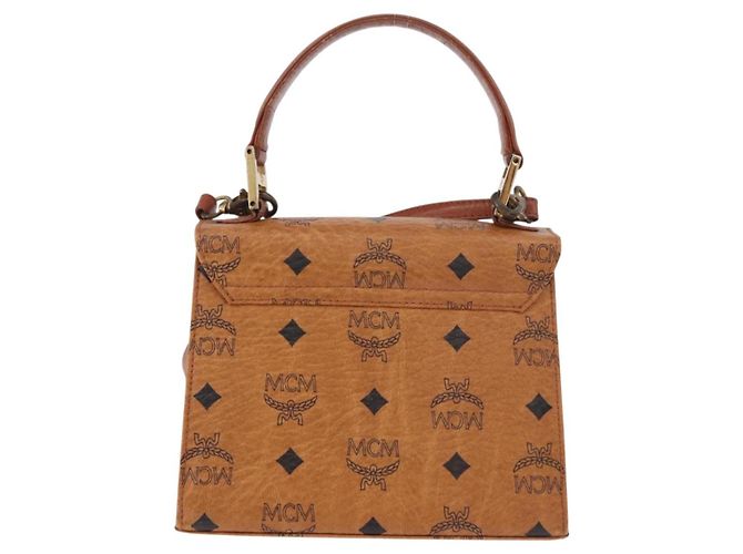 Borsa MCM Vicetos Logogramma PVC Pelle 2way Marrone Oro Auth 184176A D'oro - vista 2