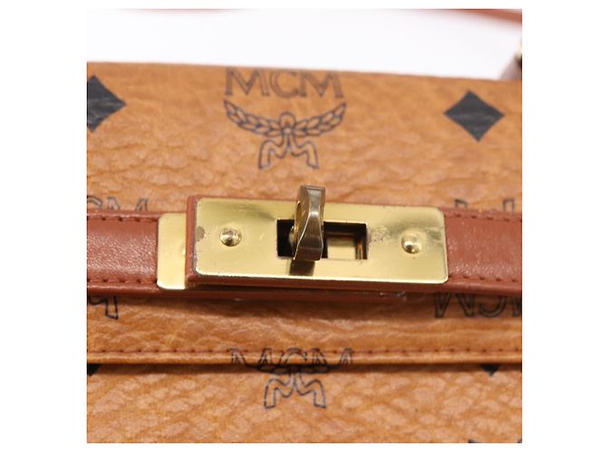 Borsa MCM Vicetos Logogramma PVC Pelle 2way Marrone Oro Auth 184176A D'oro - vista 20