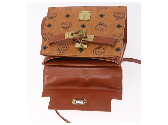 Borsa MCM Vicetos Logogramma PVC Pelle 2way Marrone Oro Auth 184176A D'oro - vista 21