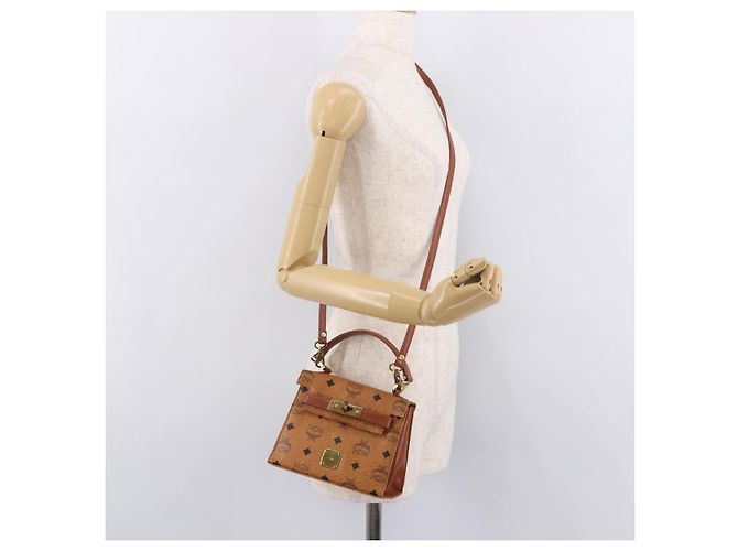 Borsa MCM Vicetos Logogramma PVC Pelle 2way Marrone Oro Auth 184176A D'oro - vista 26