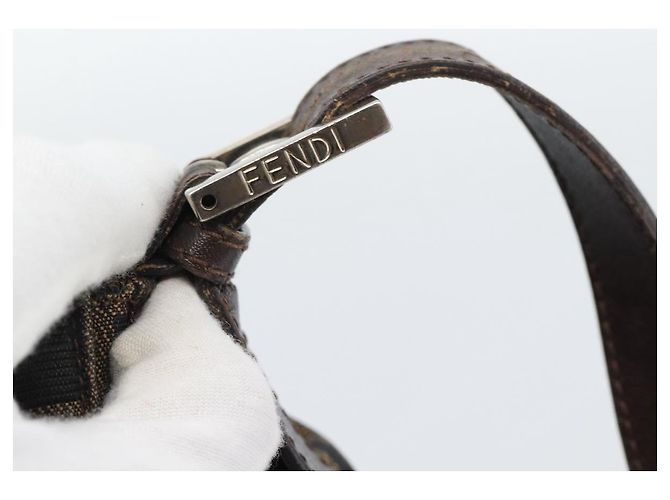 FENDI Zucca Canvas Mamma Baguette Shoulder Bag Black Brown Auth 184554A Marrone Nero - vista 10