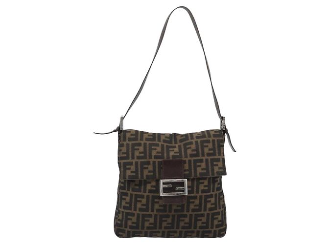 FENDI Zucca Canvas Mamma Baguette Shoulder Bag Black Brown Auth 184554A Marrone Nero - vista 13
