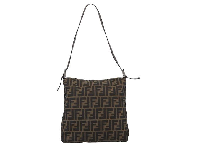 FENDI Zucca Canvas Mamma Baguette Shoulder Bag Black Brown Auth 184554A Marrone Nero - vista 2