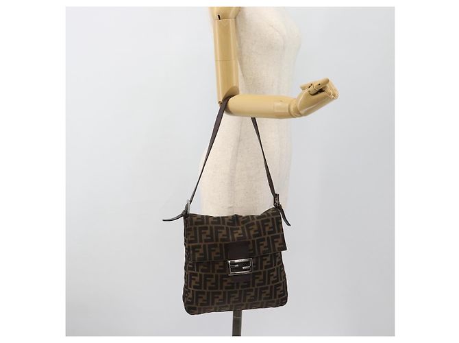 FENDI Zucca Canvas Mamma Baguette Shoulder Bag Black Brown Auth 184554A Marrone Nero - vista 22