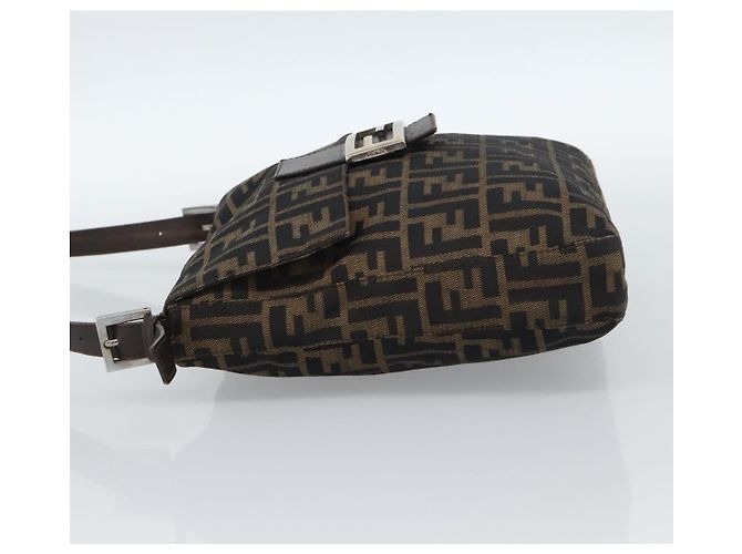 FENDI Zucca Canvas Mamma Baguette Shoulder Bag Black Brown Auth 184554A Marrone Nero - vista 3